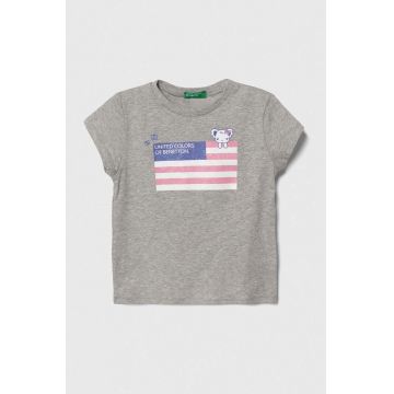 United Colors of Benetton tricou de bumbac pentru copii culoarea gri