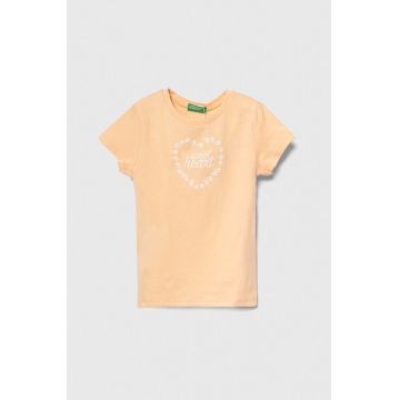 United Colors of Benetton tricou de bumbac pentru copii culoarea portocaliu