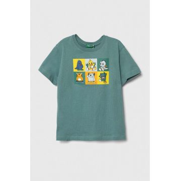 United Colors of Benetton tricou de bumbac pentru copii culoarea verde, cu imprimeu