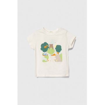 United Colors of Benetton tricou din bumbac pentru bebelusi culoarea bej, cu imprimeu