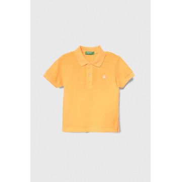 United Colors of Benetton tricouri polo din bumbac pentru copii culoarea portocaliu, cu imprimeu