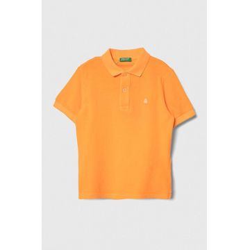 United Colors of Benetton tricouri polo din bumbac pentru copii culoarea portocaliu, neted