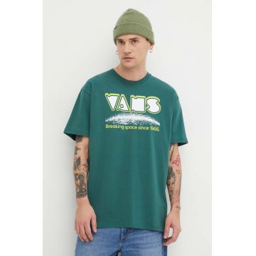 Vans tricou din bumbac barbati, culoarea verde, cu imprimeu