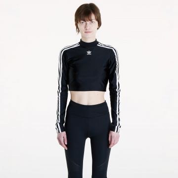 Tricou adidas 3 Stripes Cropped Long Sleeve T-Shirt Black