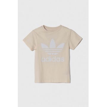 adidas Originals tricou de bumbac pentru copii TREFOIL TEE culoarea bej, cu imprimeu