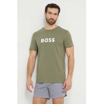 BOSS tricou din bumbac barbati, culoarea verde, cu imprimeu, 50503276