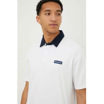 Hollister Co. polo de bumbac culoarea alb, cu imprimeu