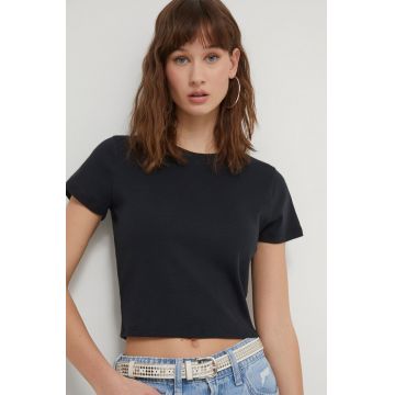 Hollister Co. tricou din bumbac femei, culoarea negru