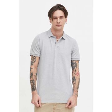 Hollister Co. tricou polo barbati, culoarea gri, neted