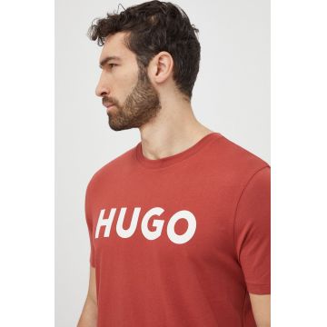 HUGO tricou din bumbac barbati, culoarea rosu, cu imprimeu, 50467556