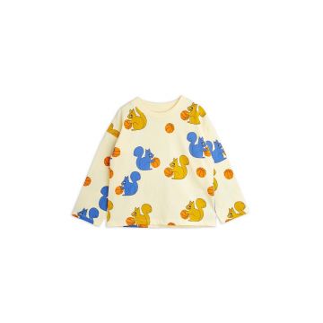 Mini Rodini longsleeve din bumbac pentru copii Squirrel culoarea galben, cu imprimeu