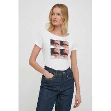 Sisley tricou din bumbac femei, culoarea alb