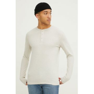 Superdry longsleeve din bumbac culoarea bej, neted