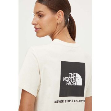 The North Face tricou din bumbac W S/S Relaxed Redbox Tee femei, culoarea bej, NF0A87NKQLI1