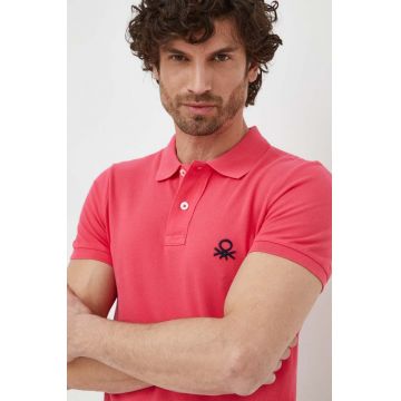 United Colors of Benetton polo de bumbac culoarea roz, cu imprimeu