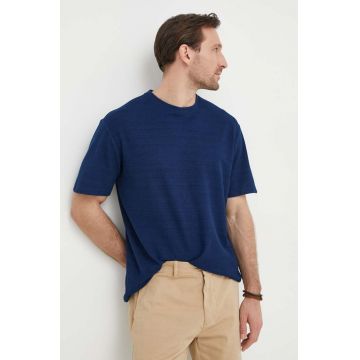 United Colors of Benetton tricou din bumbac barbati, culoarea albastru marin, neted