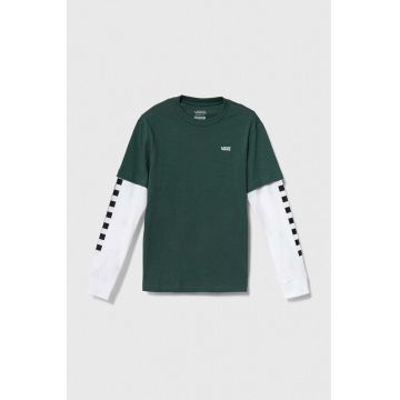 Vans longsleeve din bumbac pentru copii BY LONG CHECK TWOFER BOYS culoarea verde, cu imprimeu