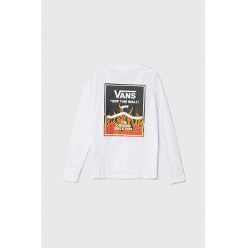 Vans longsleeve din bumbac pentru copii PRINT BOX 2.0 LS BOYS culoarea alb, cu imprimeu