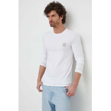 Versace longsleeve 2-pack barbati, culoarea alb, neted