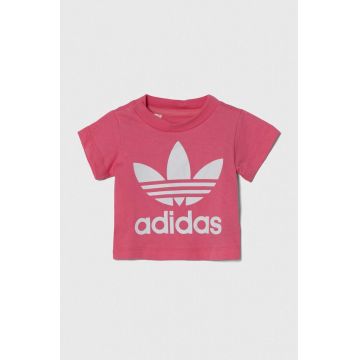 adidas Originals tricou din bumbac pentru bebelusi TREFOIL TEE culoarea roz