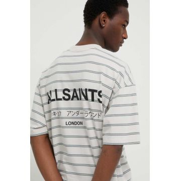 AllSaints tricou din bumbac UNDERGROUND STRIPE S culoarea gri, modelator