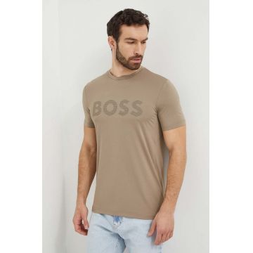 BOSS Green tricou bărbați, culoarea bej, cu imprimeu 50517911