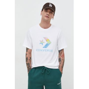 Converse tricou din bumbac barbati, culoarea bej, cu imprimeu