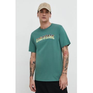 Converse tricou din bumbac barbati, culoarea verde, cu imprimeu