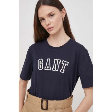 Gant tricou din bumbac femei, culoarea albastru marin