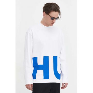 HUGO Blue longsleeve din bumbac culoarea alb, cu imprimeu 50509775