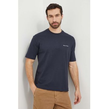 Marc O'Polo tricou din bumbac barbati, culoarea albastru marin, neted