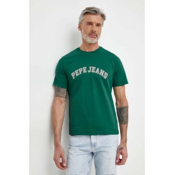 Pepe Jeans tricou din bumbac barbati, culoarea verde, cu imprimeu