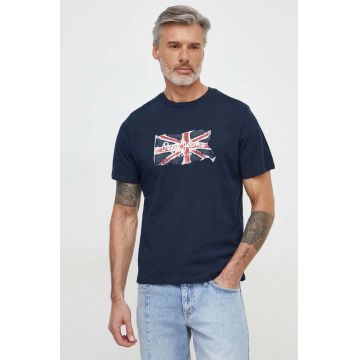 Pepe Jeans tricou din bumbac Clag barbati, culoarea albastru marin, cu imprimeu, PM509384