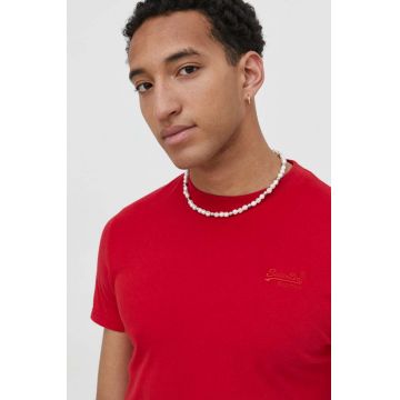 Superdry tricou din bumbac barbati, culoarea rosu, neted