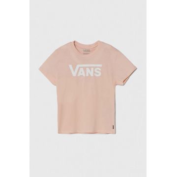 Vans tricou de bumbac pentru copii GR FLYING V CREW GIRLS culoarea roz