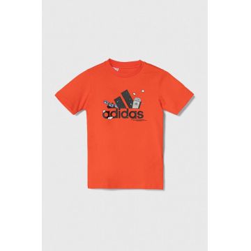 adidas tricou de bumbac pentru copii culoarea portocaliu, cu imprimeu