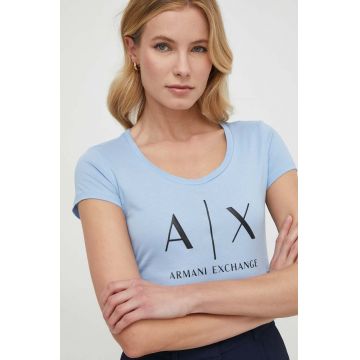 Armani Exchange tricou din bumbac femei, culoarea alb