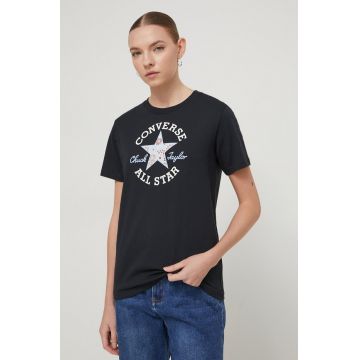 Converse tricou din bumbac femei, culoarea negru