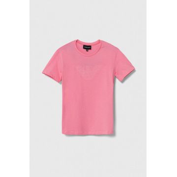 Emporio Armani tricou de bumbac pentru copii culoarea roz