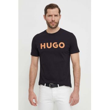 HUGO tricou din bumbac bărbați, culoarea negru, cu imprimeu 50513309