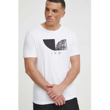 IRO tricou din bumbac barbati, culoarea alb, cu imprimeu