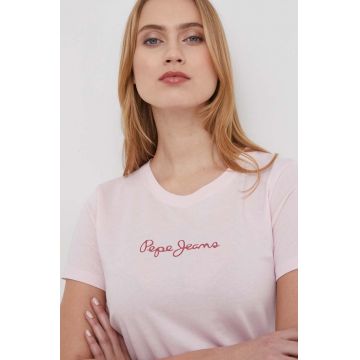 Pepe Jeans tricou din bumbac femei, culoarea roz