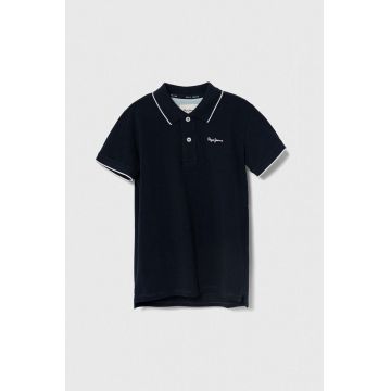 Pepe Jeans tricouri polo din bumbac pentru copii NEW THOR culoarea albastru marin, neted