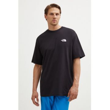 The North Face tricou din bumbac M S/S Essential Oversize Tee barbati, culoarea negru, cu imprimeu, NF0A87NRJK31