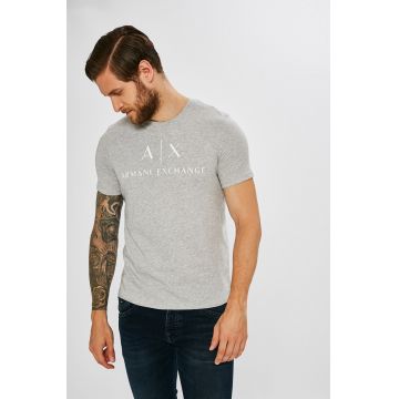 Armani Exchange tricou barbati, culoarea gri, cu imprimeu