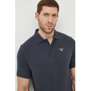 Barbour polo de bumbac culoarea albastru marin, neted