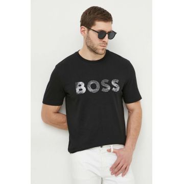 BOSS Orange tricou din bumbac bărbați, culoarea negru, cu imprimeu 50515997