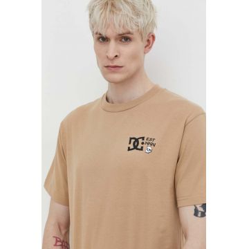 DC tricou din bumbac barbati, culoarea bej, cu imprimeu