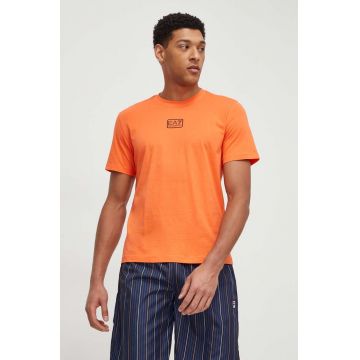 EA7 Emporio Armani tricou din bumbac barbati, culoarea portocaliu, neted