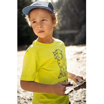 Jack Wolfskin tricou de bumbac pentru copii MORE HUGS culoarea galben, cu imprimeu